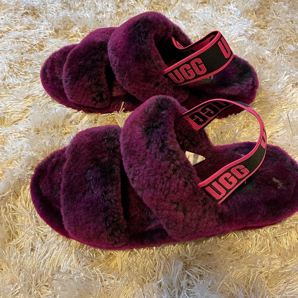 UGG Women's Plush Burgundy Slippers
